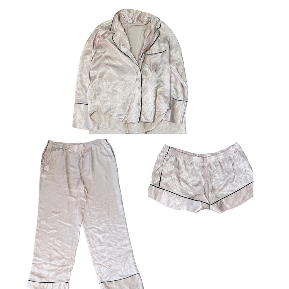 Victoria's Secret Blush Satin Pajama Set Top Pant Short 3 items set